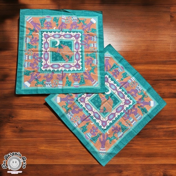Set of 2 Vintage Southwestern Tribal Aztec Coyote Bandanas – RN16463 Made in USA - Picture 4 of 5